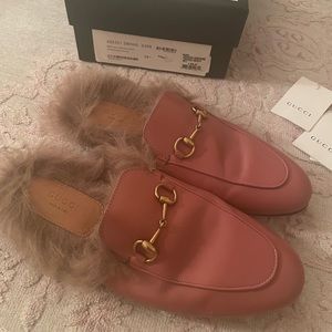 Gucci pink (lipstick rose)  Princetown leather and fur mule 38.5